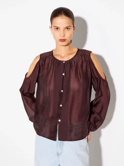 PARFOIS Camisa De Lyocell Con Hombros Abiertos Burdeos Shop