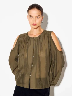 PARFOIS Camisa De Lyocell Con Hombros Abiertos Marr&oacute;n Best Sale