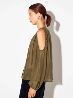 PARFOIS Camisa De Lyocell Con Hombros Abiertos Marr&oacute;n Best Sale