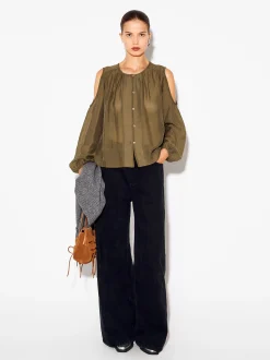 PARFOIS Camisa De Lyocell Con Hombros Abiertos Marr&oacute;n Best Sale