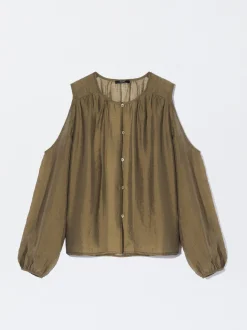 PARFOIS Camisa De Lyocell Con Hombros Abiertos Marr&oacute;n Best Sale