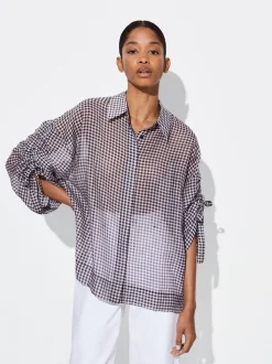 PARFOIS Camisa Estampada Con Mangas Remangadas Negro Clearance