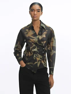 PARFOIS Camisa Estampada Cruzada Marr&oacute;n Sale