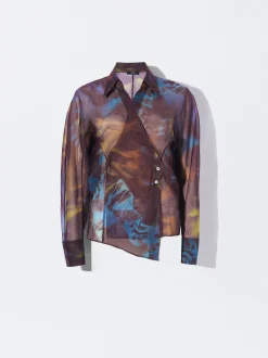 PARFOIS Camisa Estampada Cruzada Burdeos Fashion