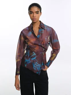 PARFOIS Camisa Estampada Cruzada Burdeos Fashion