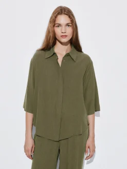 PARFOIS Camisa Fluida Con Botones Verde Shop
