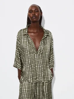 PARFOIS Camisa Fluida Estampada Caqui Cheap