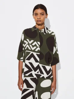 PARFOIS Camisa Impresi&oacute;n Geom&eacute;trica Caqui Sale