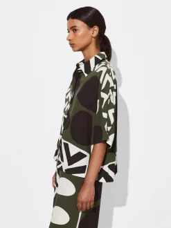 PARFOIS Camisa Impresi&oacute;n Geom&eacute;trica Caqui Sale