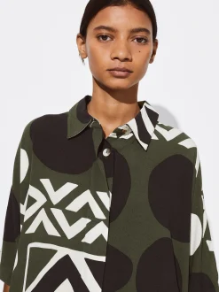 PARFOIS Camisa Impresi&oacute;n Geom&eacute;trica Caqui Sale