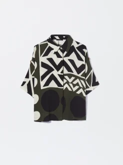 PARFOIS Camisa Impresi&oacute;n Geom&eacute;trica Caqui Sale