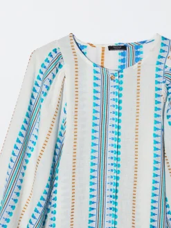 PARFOIS Camisa Jacquard Manga Abullonada Azul Cheap