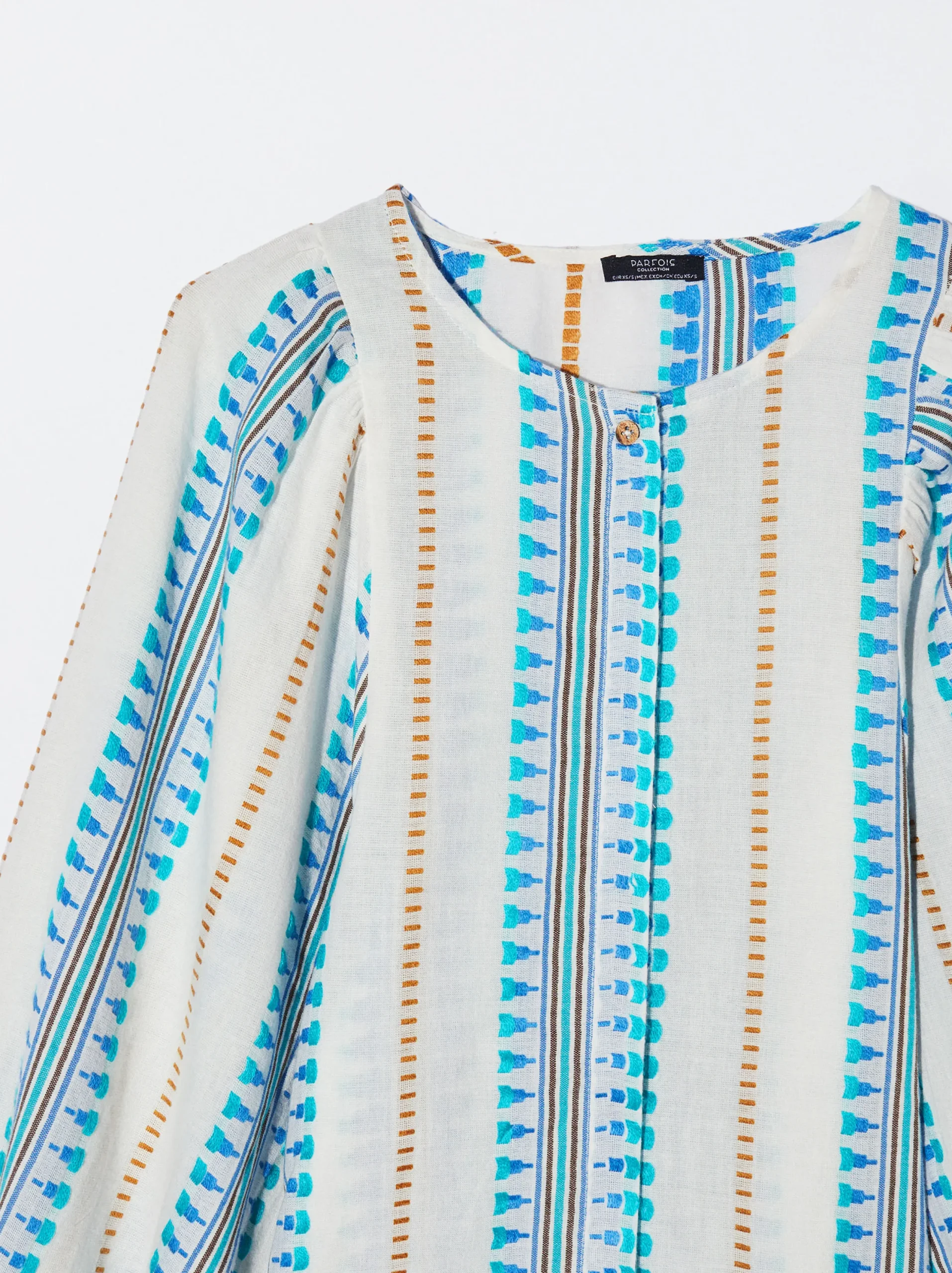 PARFOIS Camisa Jacquard Manga Abullonada Azul Cheap
