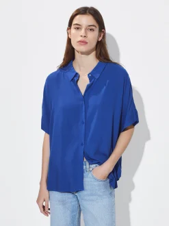 PARFOIS Camisa Manga Corta Con Botones Azul Sale