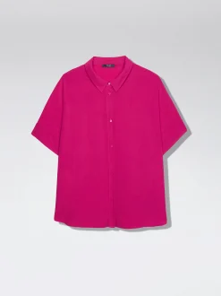 PARFOIS Camisa Manga Corta Con Botones Fucsia New