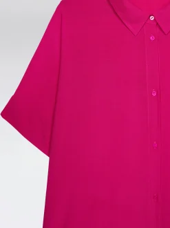 PARFOIS Camisa Manga Corta Con Botones Fucsia New