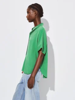 PARFOIS Camisa Manga Corta Con Botones Verde Outlet