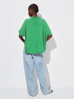 PARFOIS Camisa Manga Corta Con Botones Verde Outlet