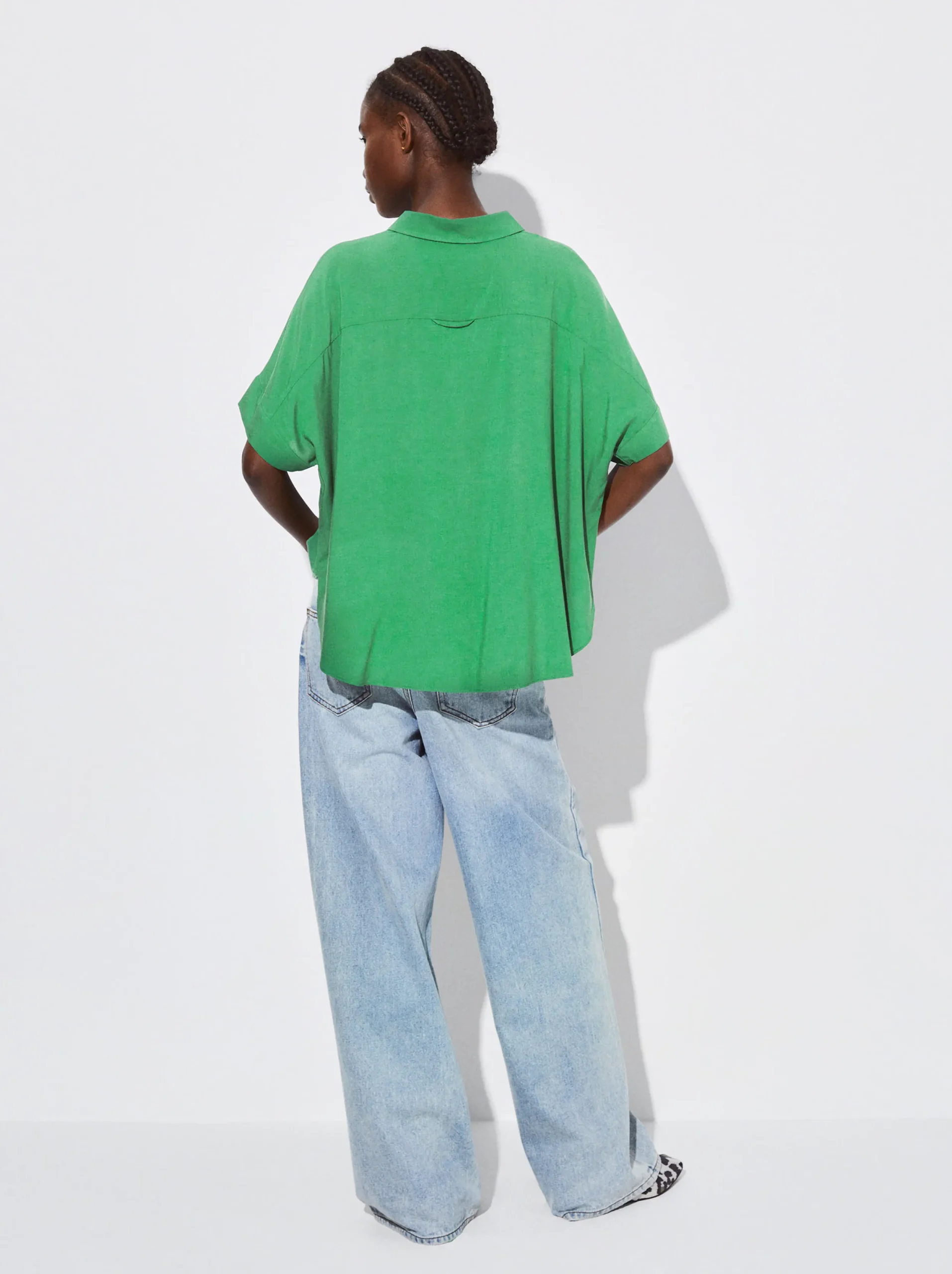 PARFOIS Camisa Manga Corta Con Botones Verde Outlet