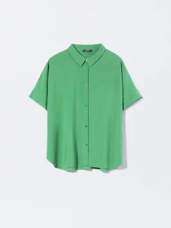 PARFOIS Camisa Manga Corta Con Botones Verde Outlet