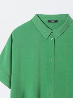 PARFOIS Camisa Manga Corta Con Botones Verde Outlet