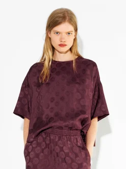 PARFOIS Camisa Manga Corta Jacquard Burdeos Fashion