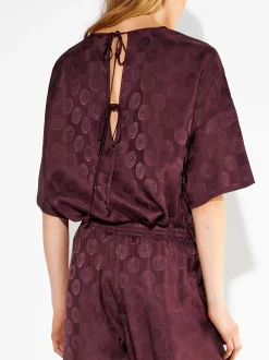 PARFOIS Camisa Manga Corta Jacquard Burdeos Fashion
