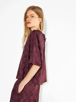 PARFOIS Camisa Manga Corta Jacquard Burdeos Fashion