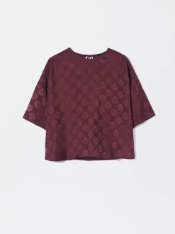 PARFOIS Camisa Manga Corta Jacquard Burdeos Fashion