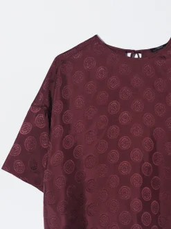 PARFOIS Camisa Manga Corta Jacquard Burdeos Fashion