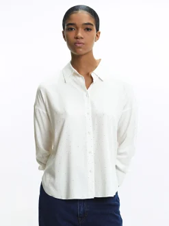 PARFOIS Camisa Manga Larga Com Strass Crudo New