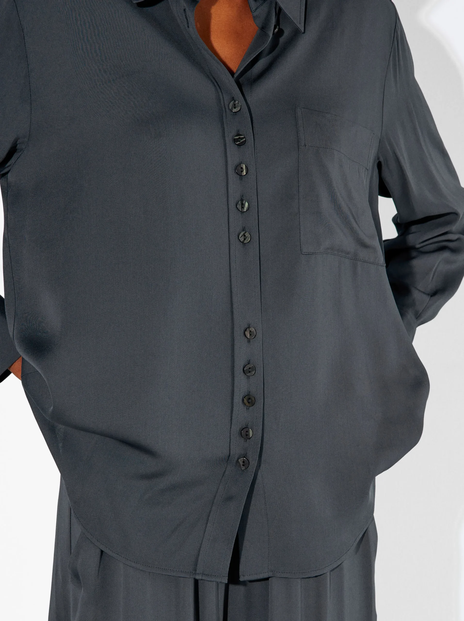 PARFOIS Camisa Manga Larga Con Bolsillo Azul Marino Hot