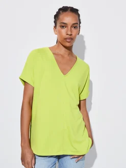 PARFOIS Camiseta Básica Cuello Pico Amarillo Sale