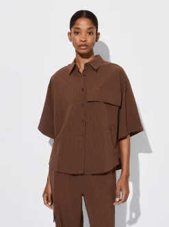 PARFOIS Camiseta De Punto Con Cuello En Solapa Marr&oacute;n Cheap