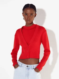 PARFOIS Cardigan De Punto Rojo Best