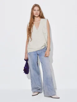 PARFOIS Chaleco De Punto Con Cuello De Pico Beige Clearance