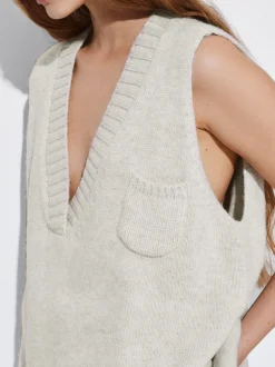 PARFOIS Chaleco De Punto Con Cuello De Pico Beige Clearance
