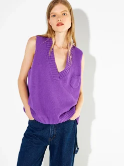 PARFOIS Chaleco De Punto Con Cuello De Pico Violeta Sale