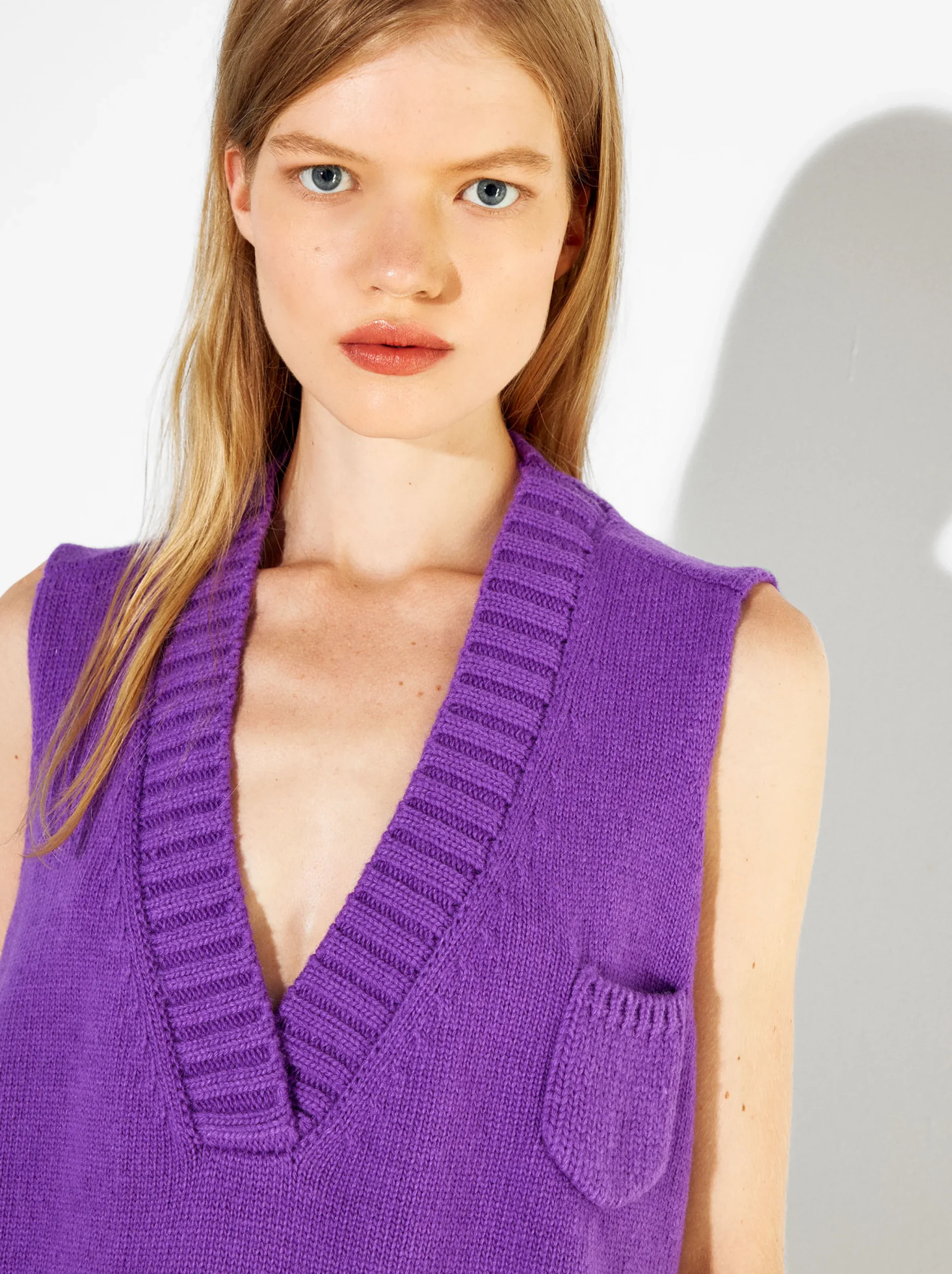 PARFOIS Chaleco De Punto Con Cuello De Pico Violeta Sale