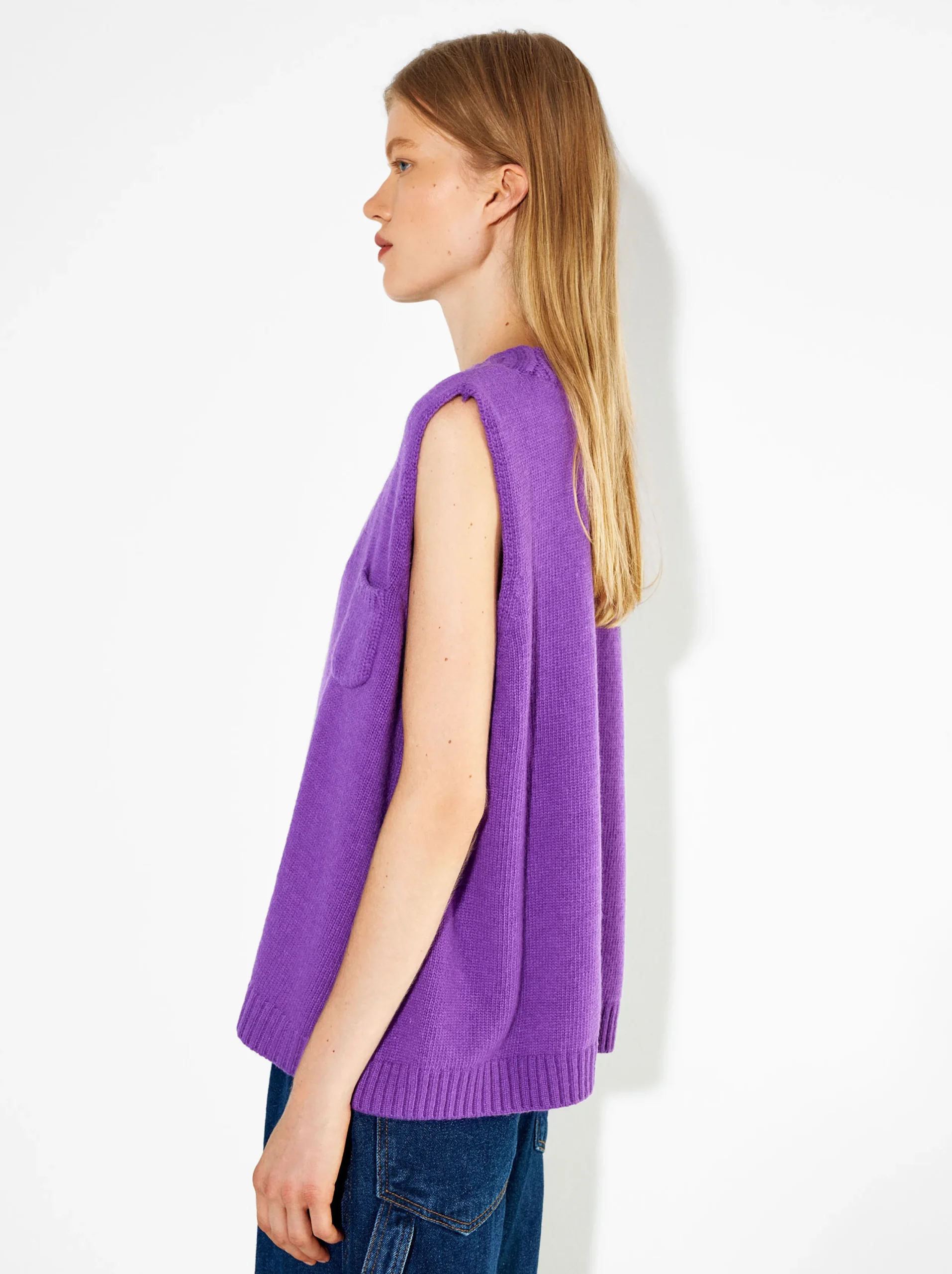 PARFOIS Chaleco De Punto Con Cuello De Pico Violeta Sale