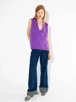 PARFOIS Chaleco De Punto Con Cuello De Pico Violeta Sale