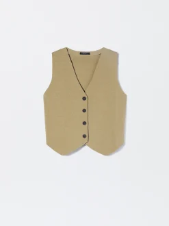 PARFOIS Chaleco De Punto Con Cuello De Pico Camel Flash Sale
