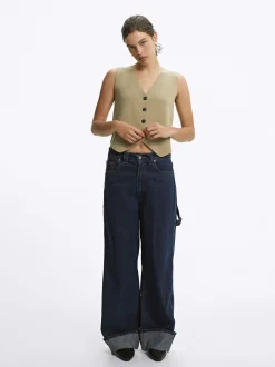 PARFOIS Chaleco De Punto Con Cuello De Pico Camel Flash Sale