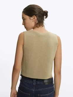 PARFOIS Chaleco De Punto Con Cuello De Pico Camel Flash Sale