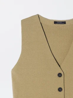 PARFOIS Chaleco De Punto Con Cuello De Pico Camel Flash Sale