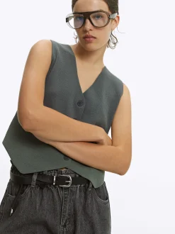 PARFOIS Chaleco De Punto Con Cuello De Pico Verde Store