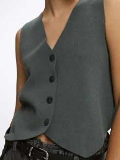 PARFOIS Chaleco De Punto Con Cuello De Pico Verde Store