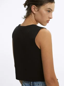 PARFOIS Chaleco De Punto Con Cuello De Pico Negro Best