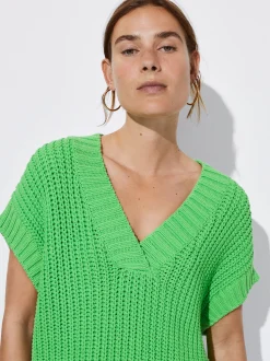 PARFOIS Chaleco De Punto Cuello De Pico Verde Store