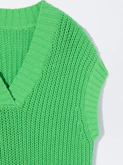 PARFOIS Chaleco De Punto Cuello De Pico Verde Store